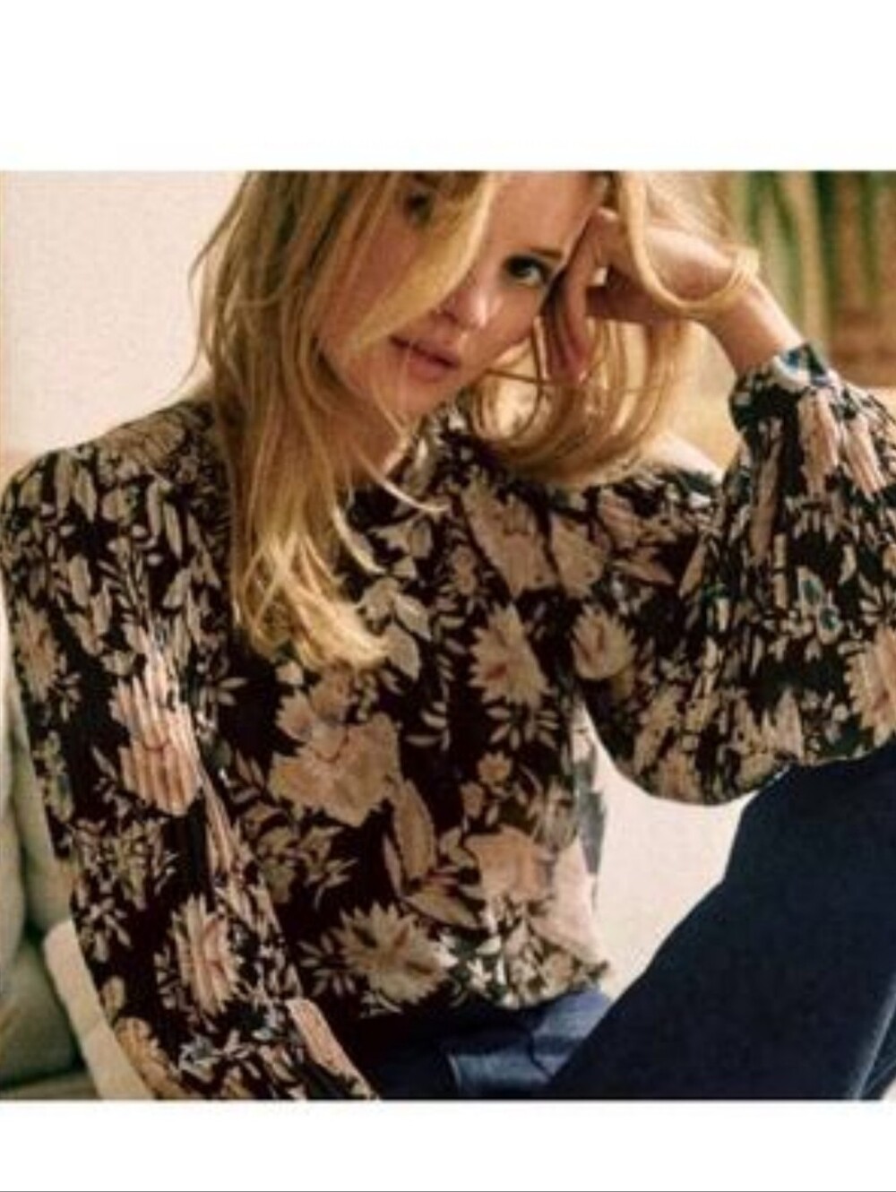 Sezane Floral Print Crewneck Blouse Top Size S